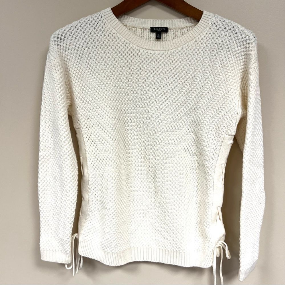 Talbots waffle weave knit sweater with lace up sides SP